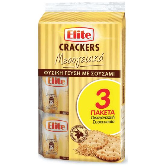 ELITE κράκερ φυσική γεύση οικογενειακή συσκευασία 3x105g